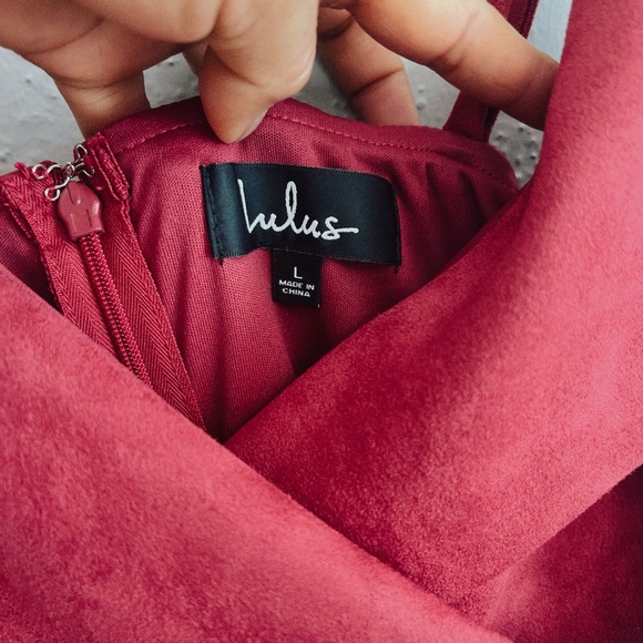 Red Women's Faux-Suede Spaghetti Strap Dress lulus - Picture 3 of 5